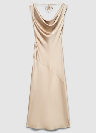 Long draped dress in faux satin