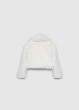 Giacca crop effetto peluche con collo rever