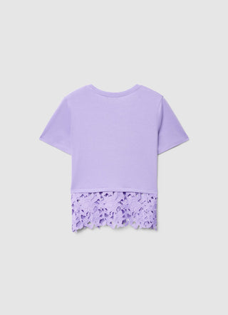 T-shirt con fondo in sangallo