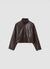 Jacket with high collar and leather effect