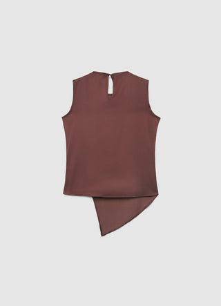 Asymmetric faux satin top with buckle