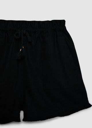 Shorts misto lino con frange in fondo