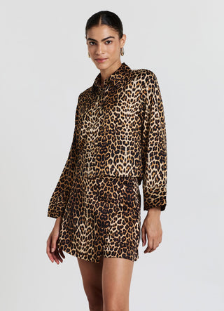 Camicia kimono simil satin fantasia animalier