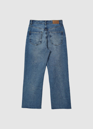 Jeans straight crop a tinta unita
