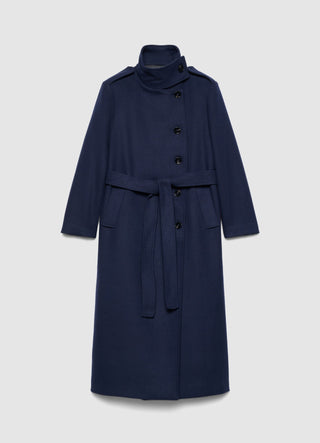 Cappotto lungo con collo alto e cintura