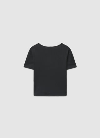 T-shirt with front tie and lace insert