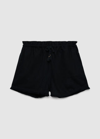 Shorts misto lino con frange in fondo