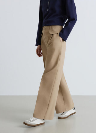 Long twill trousers with flap pockets