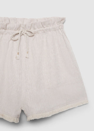 Linen blend shorts with fringed hem