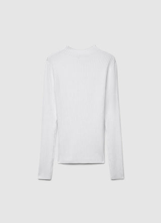 T-shirt a manica lunga a costine con collo alto