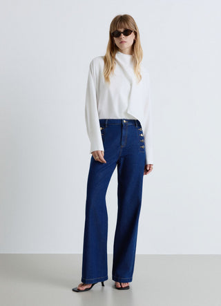 Jeans palazzo visokog struka s gumbima