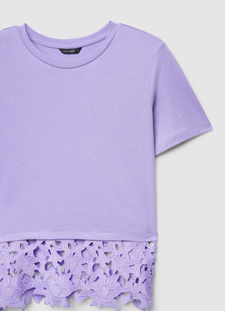 T-shirt con fondo in sangallo