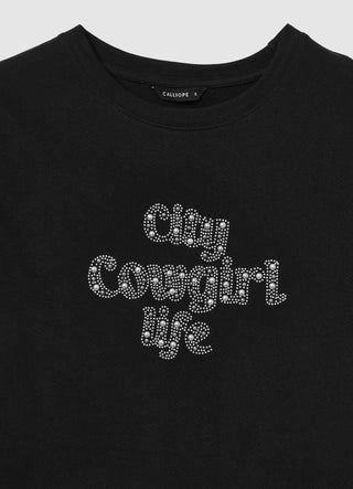 T-shirt scritta strass
