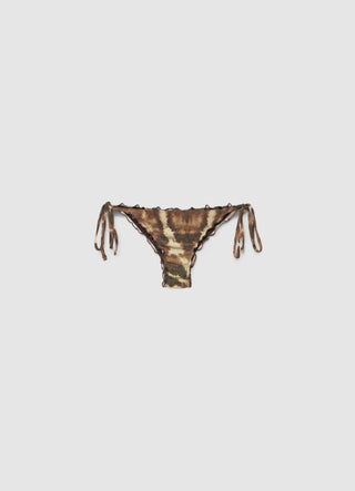 Slip bikini brasiliana sfumata con laccetti laterali ed effetto luccicante