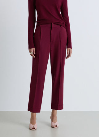 Pantaloni straight con vita elasticizzata e risvolto