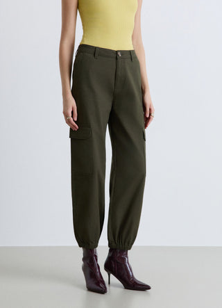 Pantaloni cargo dritti con fondo elasticizzato