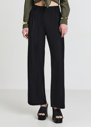 Linen-blend palazzo trousers