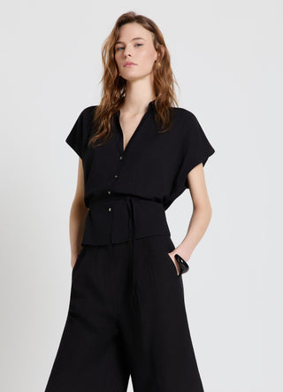 Camicia semitrasparente con coulisse