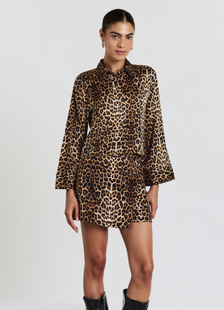 Hosenrock aus Satinimitat mit Animal-Print