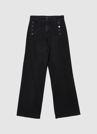 Jeans palazzo a vita alta con bottoni decorativi