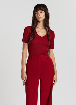 Ribbed V-neck T-shirt