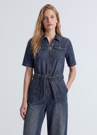 Zip-up jumpsuit with belt