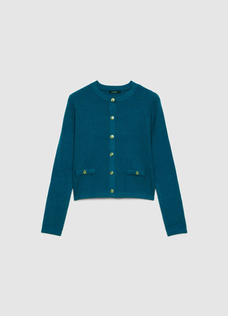 Cardigan a nido d’ape con bottoni gioiello