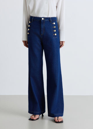 Jeans palazzo visokog struka s gumbima