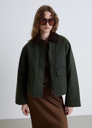 Waxed jacket with contrasting collar