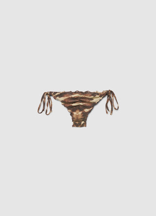 Slip bikini brasiliana sfumata con laccetti laterali ed effetto luccicante