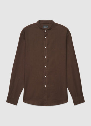 Mandarin collar shirt in linen blend