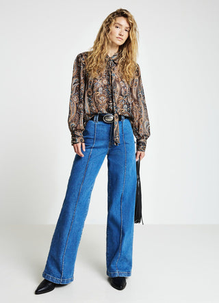 Jeans wide leg con cuciture in rilievo