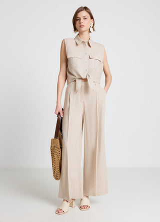 Pantalon palazzo à taille élastiquée