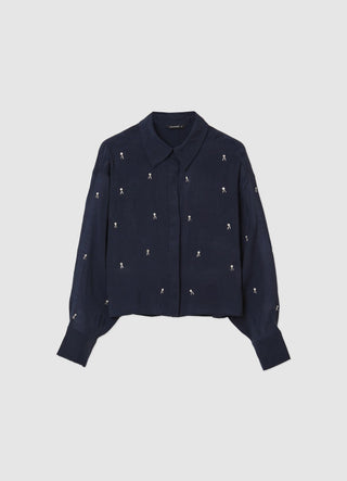 Sheer shirt with appliqués