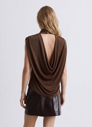 Turtleneck top with draped open back