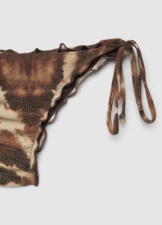 Slip bikini brasiliana sfumata con laccetti laterali ed effetto luccicante
