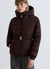 Short padded jacket with hood and belt
