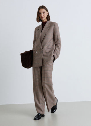 Pantaloni palazzo a quadri con paillettes