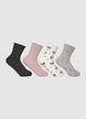 Pack of 4 patterned socks with panda and hearts designs - 8-9