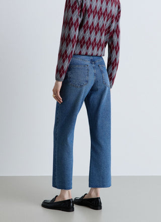 Jeans straight crop a tinta unita