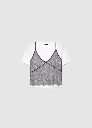T-shirt con top in pizzo sovrapposto