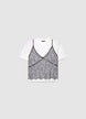 T-Shirt mit überlappendem Spitzentop - XS