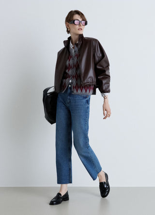 Jeans straight crop a tinta unita