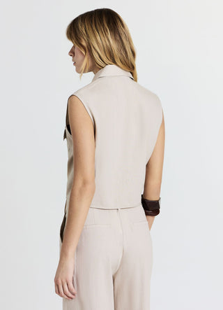 Linen-blend sleeveless shirt with knot