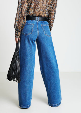 Jeans wide leg con cuciture in rilievo