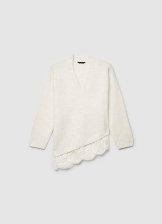 Pull doux à col en V avec dentelle à la base