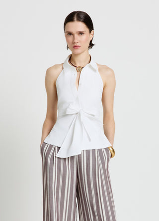 Top halter con colletto e nodo
