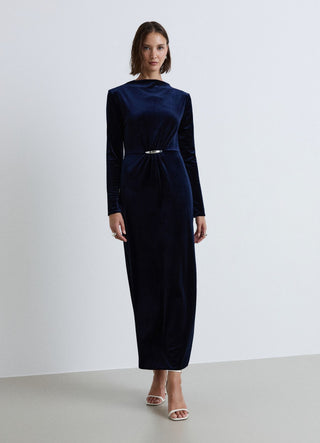 Langes Kleid aus Samt mit Schnalle