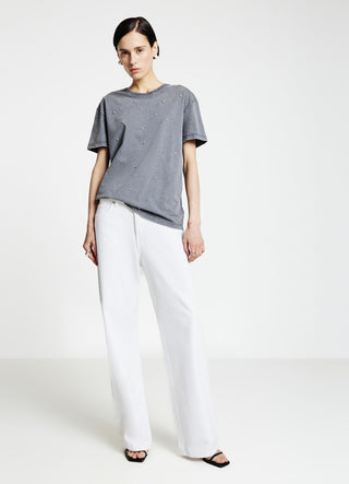 Faded effect T-shirt with rhinestones