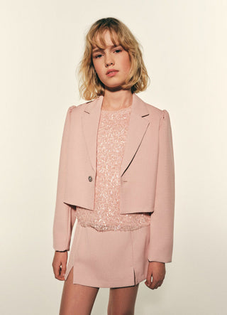 Short single-breasted jacket with jewel button